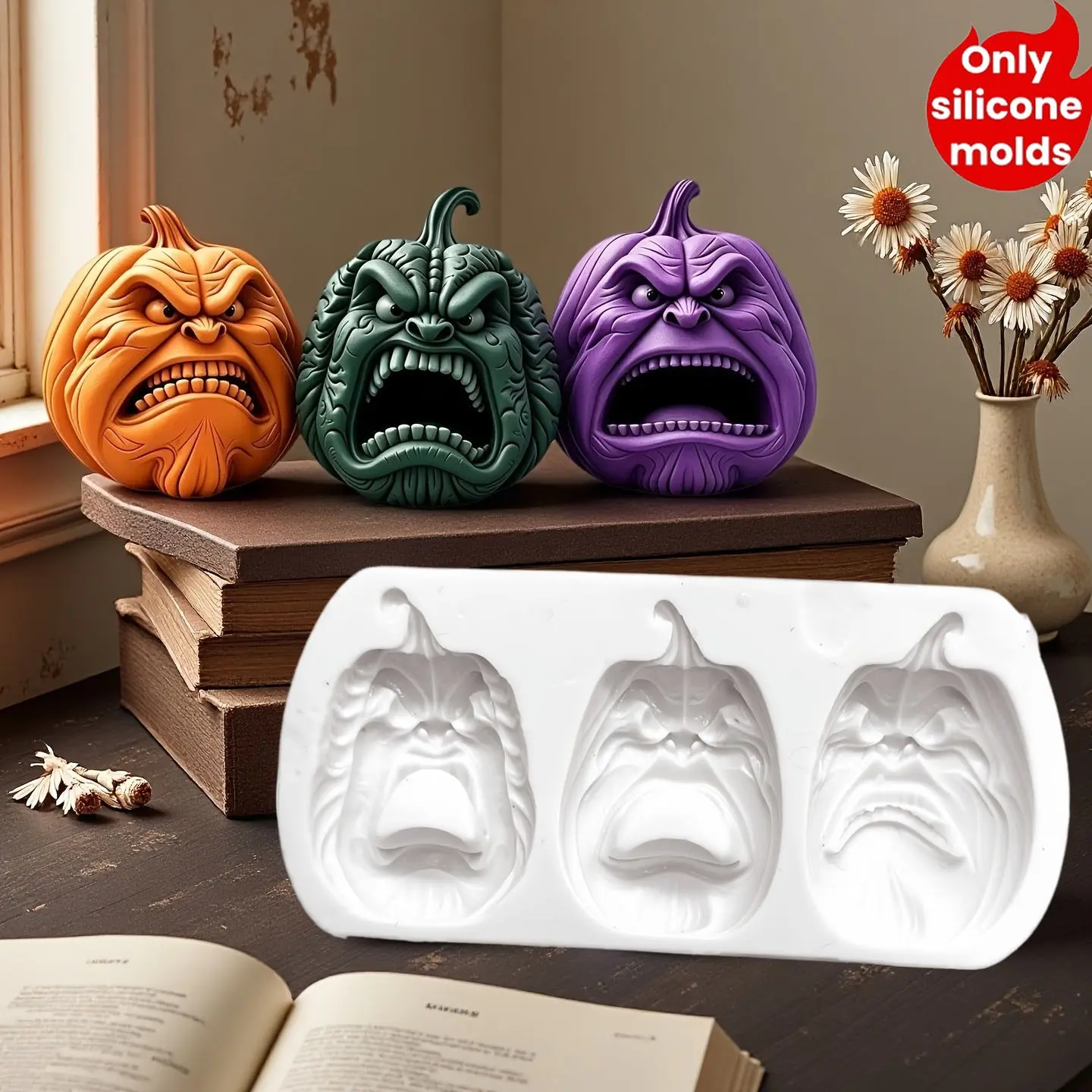 Halloween Pumpkin Mold Silicone Mold, DIY Resin Clay Gypsum Candle Molding Tool, Birthday Decoration Craft Kit, Bqa00892 Model
