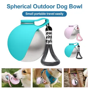 Sea Salt Blue Spherical Portable Water Bottle with Anti-Drop Lanyard, Transparent Cup, Ins-Style Niche Design, Leak-Proof Seal, A Highly Stylish Drinking Companion for Your Pet-Pet Supplies