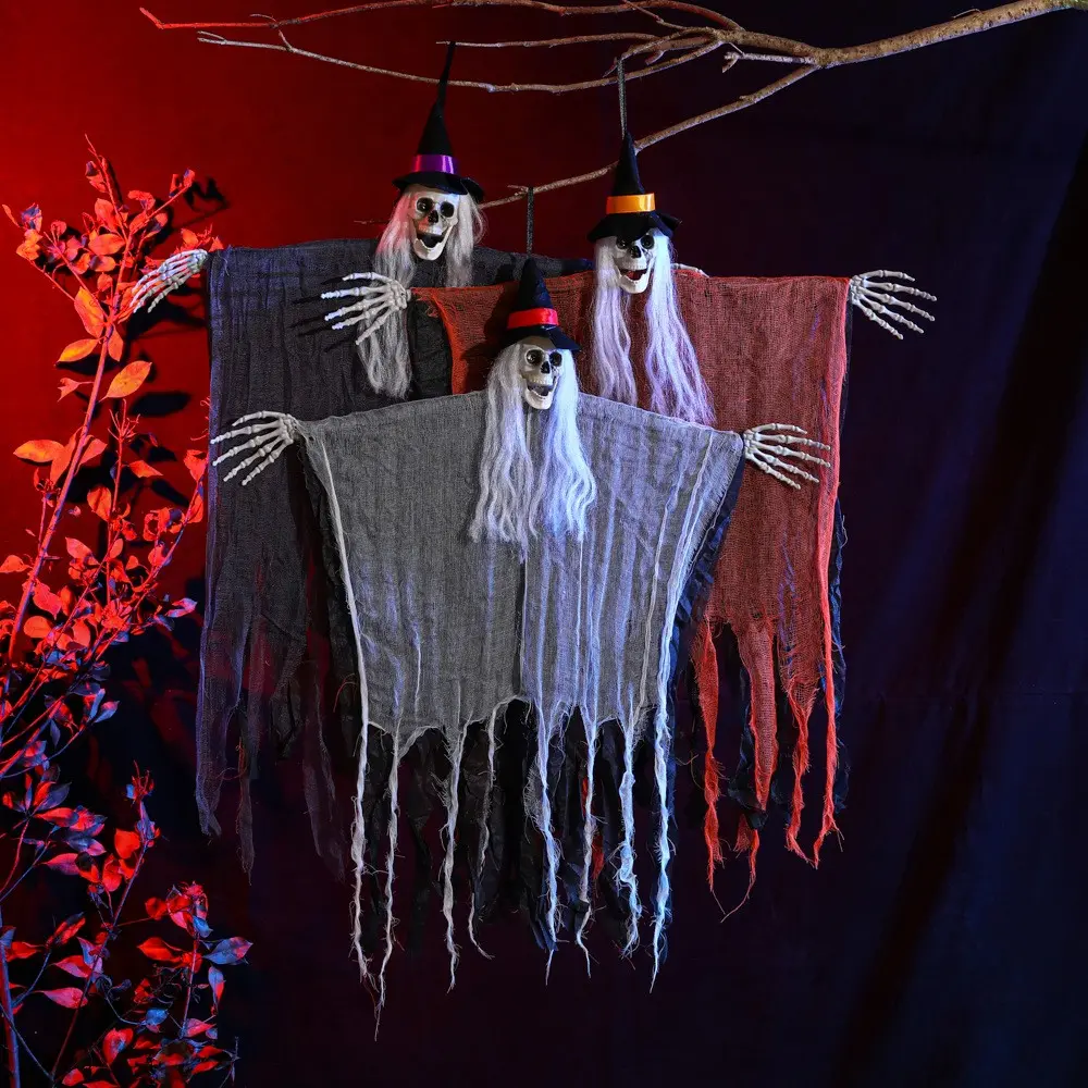 Halloween Hanging Ghost Skeleton Ornament, Hooded Skull Decor, Spooky Party Prank Prop, Creepy Door Hanger, Halloween Atmosphere Decoration