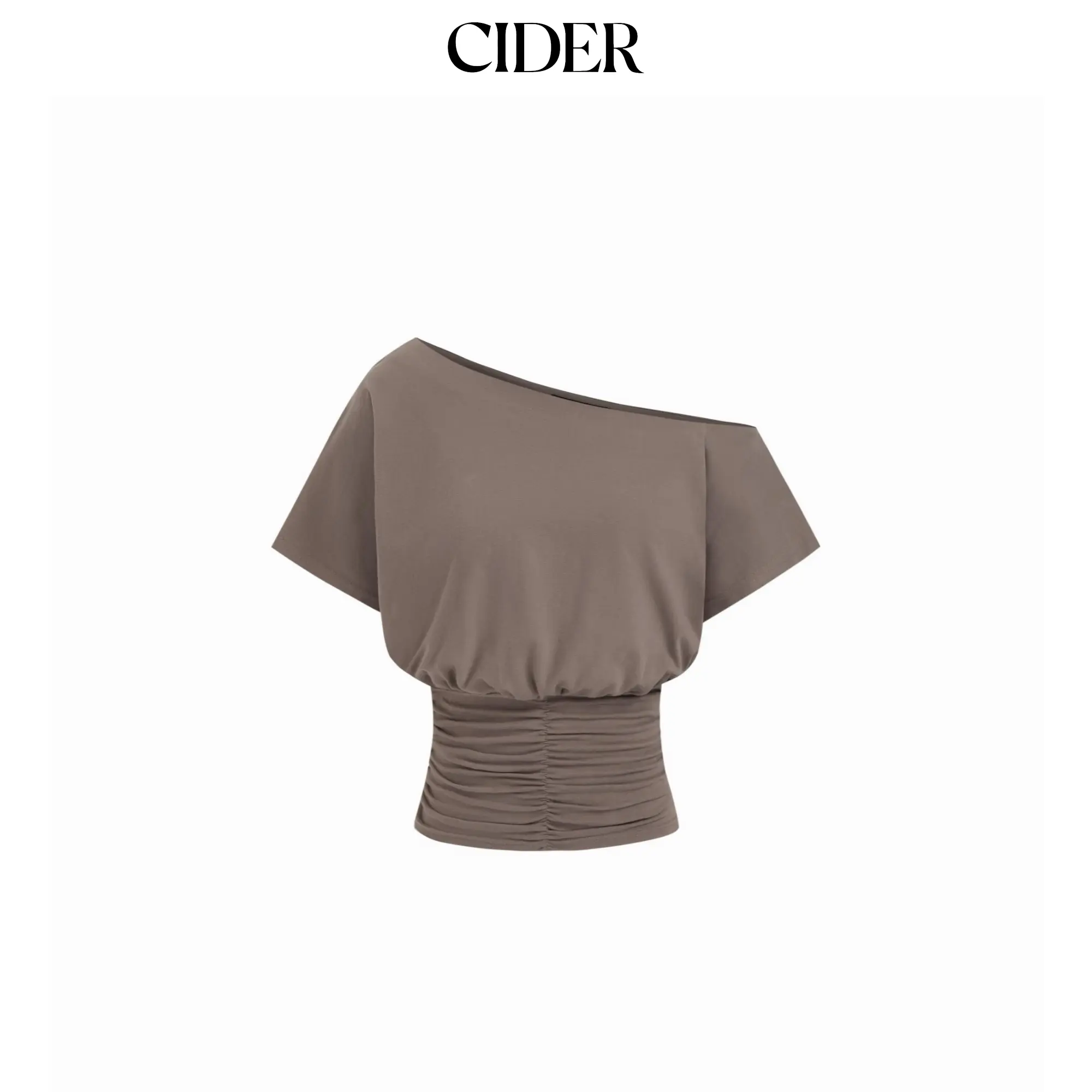 Cider Cotton-blend Asymmetrical Neck Ruched Tee