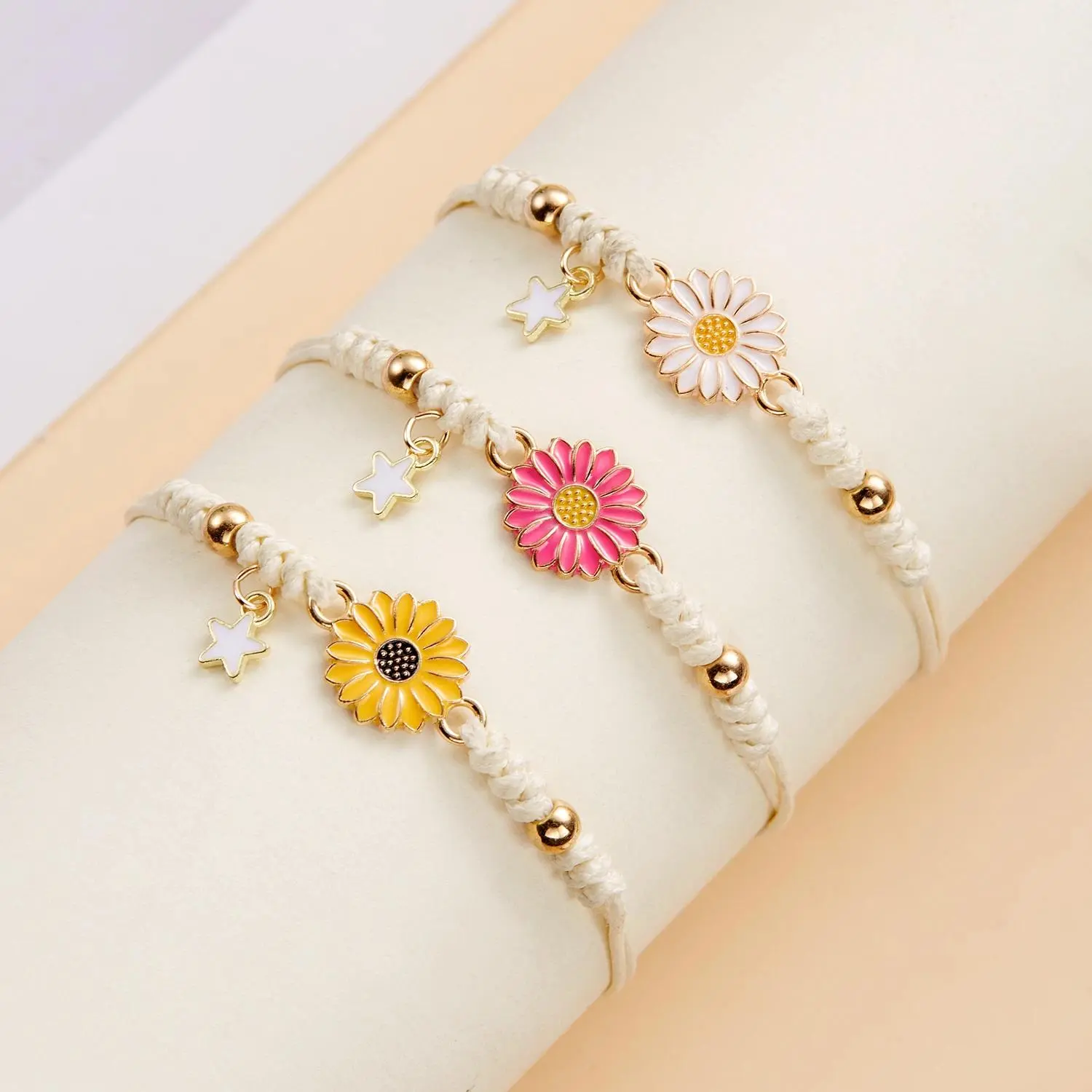 Simple Sunflower Bracelets for Women Handmade Braided Fashion Colorful Daisy Adjustable Bangle Friendship Good Luck Jewelry Gift