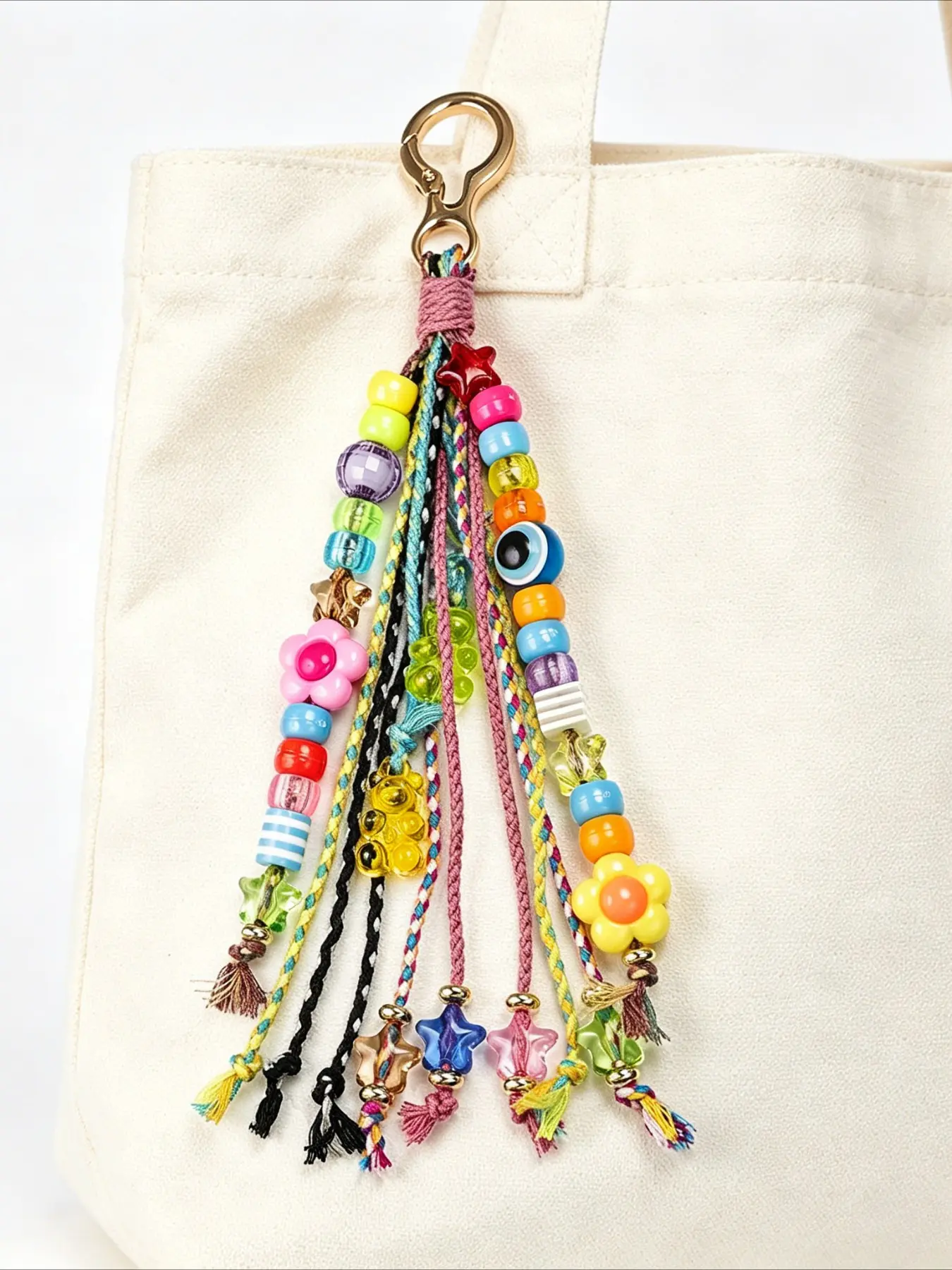 1pc Cute Resin Flower Keychain, Keychain Charms, Beaded Rope Bag Charm, DIY Craft Accessory, Diy Keychains, Perfect Gift Idea, Handmade Design, Ideal for Gifts