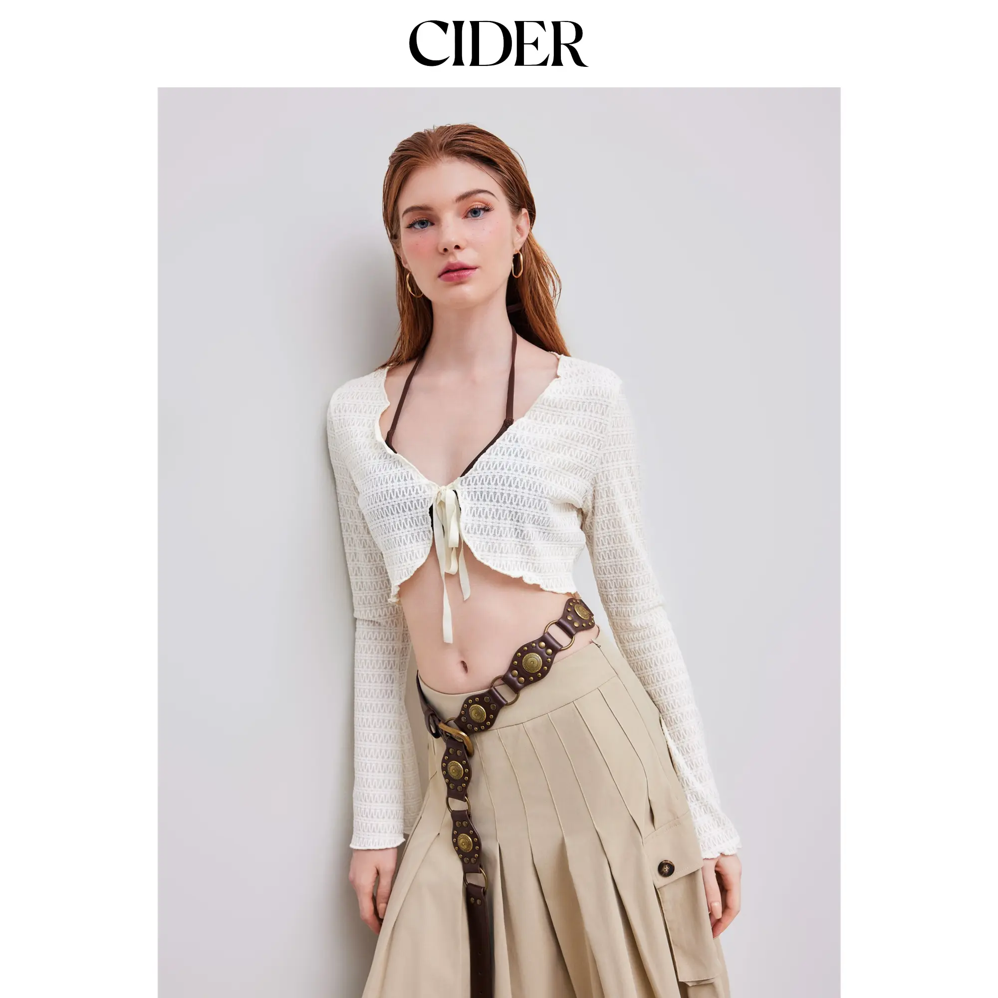 Cider Solid Texture Crop Cardigan