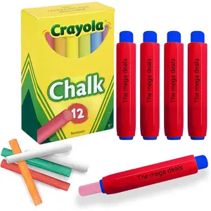 Colored Chalkboard Chalk 12 Pack Thin Non Toxic Chalks with 5 Holders Great for Kids School Home Gifting Bundle