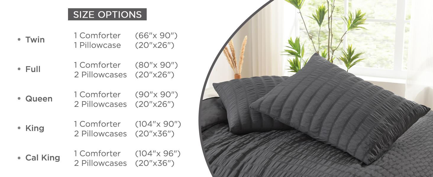 Seersucker King Comforter Set (104x90 inches), 3 Pieces - 100% Soft Washed Microfiber Lightweight Comforter with 2 Pillowcases, All Season Down Alternative Comforter Set for Bedding, Gray