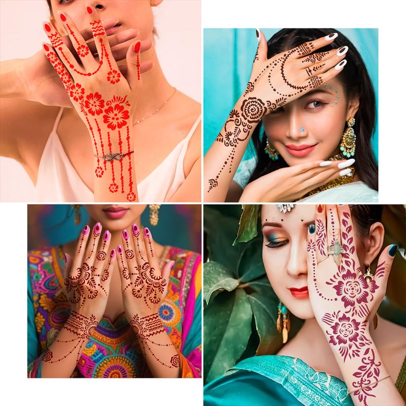 12 Large Hollow Tattoo Templates, Creative Reusable Body Art Stencils for Henna, Easy Application, Perfect for Beginners & Professionals