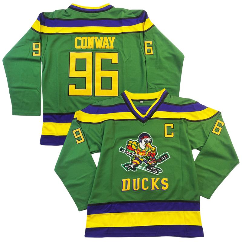 Men's Hockey Jersey Mighty Ducks #96 GRISWOLD Sewing embroidery loose V-neck sweatshirt movie jersey green big size Outdoor sportswear Classic retro Streetwear sports fan gear Long sleeved pullover shirt Halloween Christmas gift