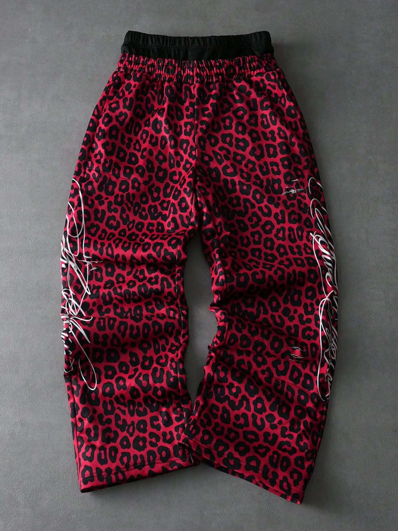 American Vintage Leopard Print Casual Pants, Men's Side Letter Print, Loose-Fit Wide Leg Straight Trousers, All Seasons