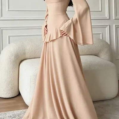 graduation maxi dress with sleeves Silver Grey A Line V Neck Long Sleeves Lace Prom Dress, Silver Gray Lace  Formal Dress, Graduation Dress