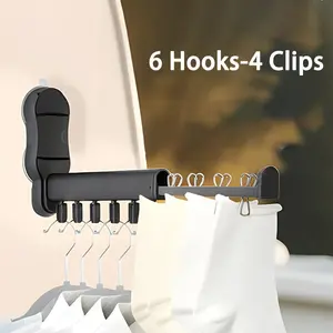 Heavy-Duty Aluminum Telescopic Clothes Rack with Hooks - Window-Mountable Extendable Hanger, Space-Saving Design, Foldable Multi-Scene Drying Rack for RV, Car, Bathroom, Balcony, Ideal for Home & Travel Use, Drying Racks