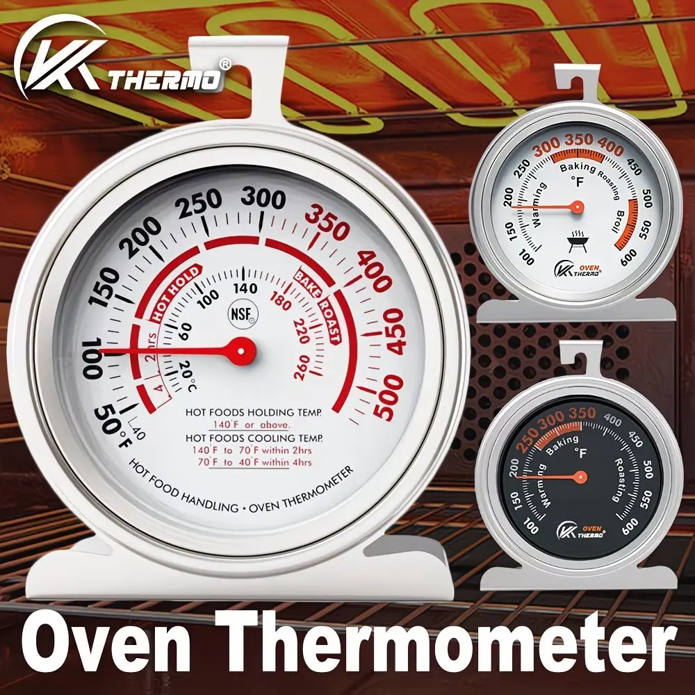 2.9 Inch Oven Thermometer with Hook and Glass Cover, Stainless Steel, Ideal for Home Kitchen, Baking, Cooking, Meat Temperature Measurement, Kitchen Gadgets