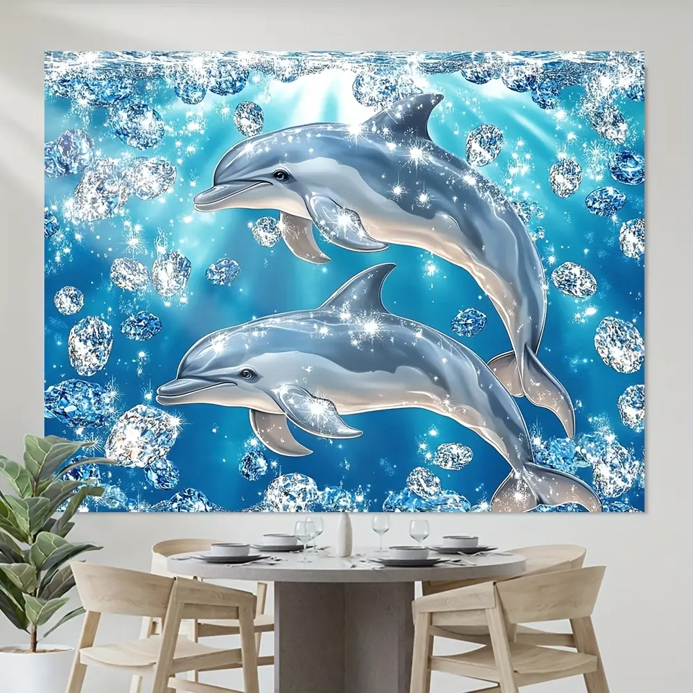 Diamond Rain Dolphin Tapestry Polyester, Great for Outdoor Celebrations, Photography Studio Background, Versatile Decor - Generically Fits four Seasons