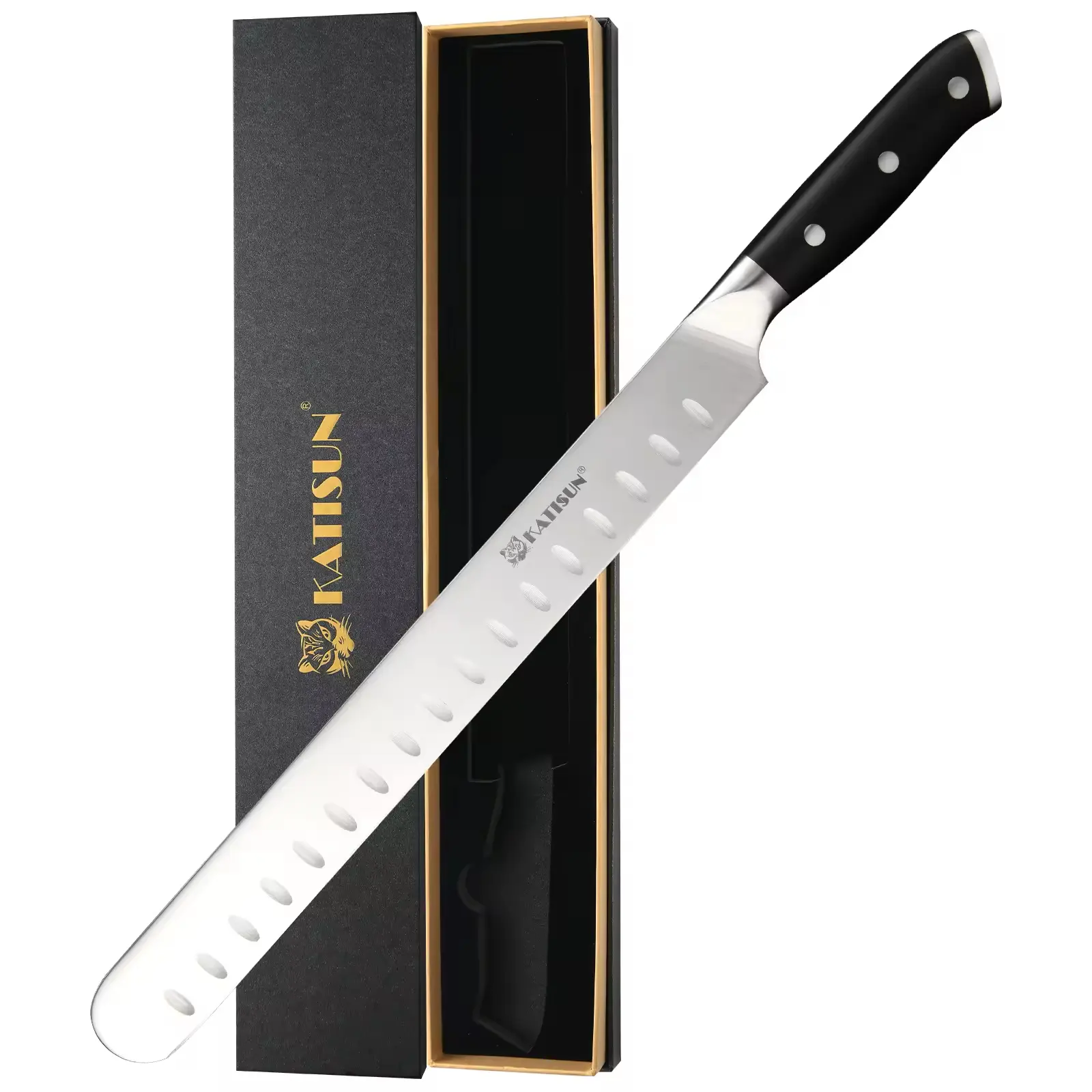 Carbon Steel Chef Knife, 10-in Blade with Triple Rivet Handle, Ideal for Beef, Turkey Cutting - Kitchenware Cutlery Steak Knife