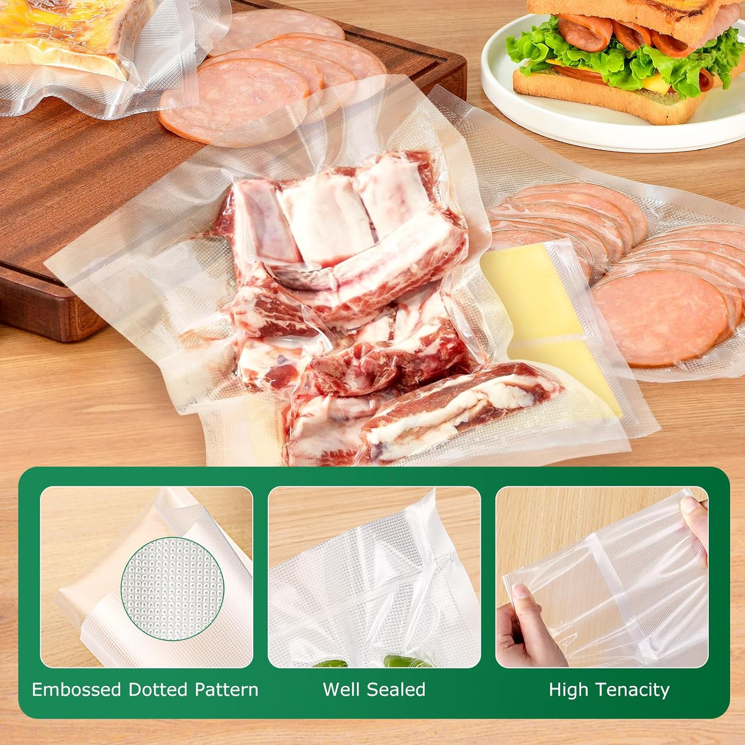 8"x12"  Vacuum Sealer Bags, 120 count PreCut Bags for  Vacuum Storage, Vacuum Seal  Sealer Bags with  and Heavy Duty,  for Sous Vide Bag Meal Prep