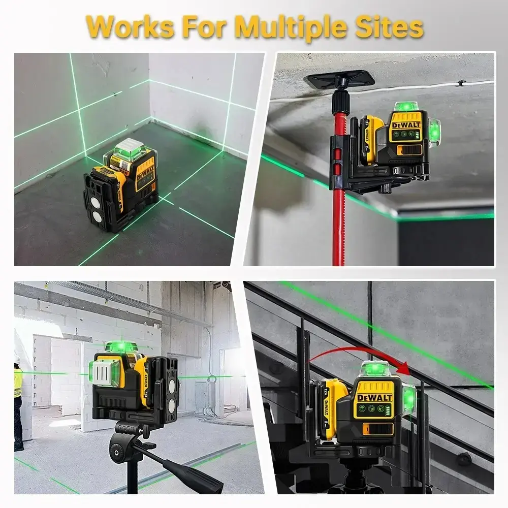 DeWalt 089LG Electronic Laser Level - 12V Lithium Battery, 3-Side 360-Degree Vertical & Horizontal 12-Line Green Outdoor Power Tool Accessory
