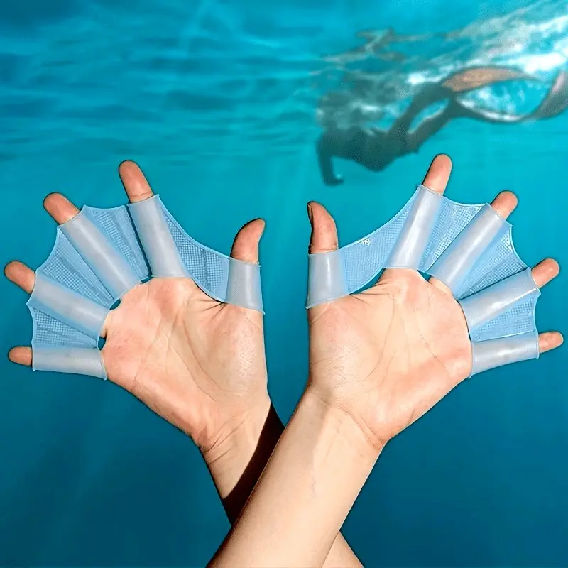 Blue Swimming Hand Paddles, Free Swim Silicone Palm Paddle, Finger Webbed Gloves, Finger Webbing, Adult Unisex, Swimming Gear, Dive Accessories