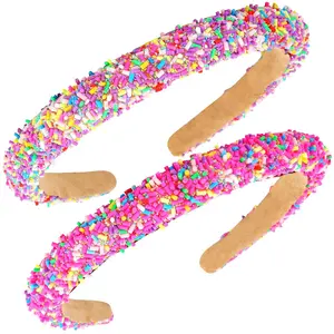 Candy Headbands for Women, Sprinkle Donut Hair Accessories Non Slip, Colorful Glitter Thin Padded Headbands (2Pcs)