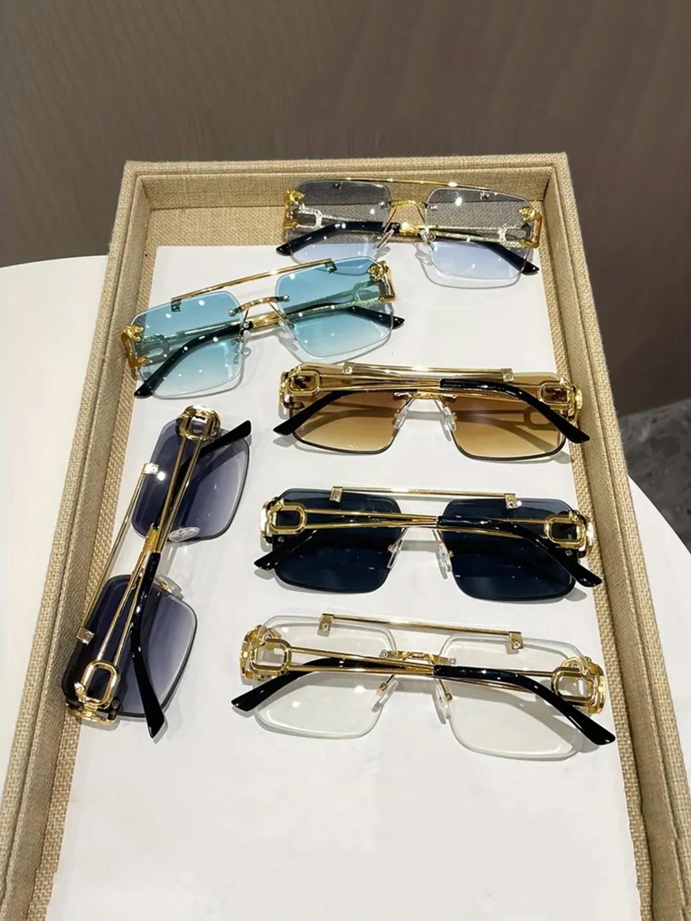 Cool Men's Metal Rimless Sunglasses, Trendy Casual Tinted Lens Frames Sunglasses for Everyday Use, Fashion Eyeglass Accessories for Outdoor Activities, Rimless Shades