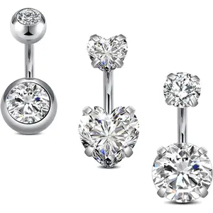 Belly Rings - Short Bar Belly Button Rings in Surgical Steel with Opal Stones - 6mm & 10mm