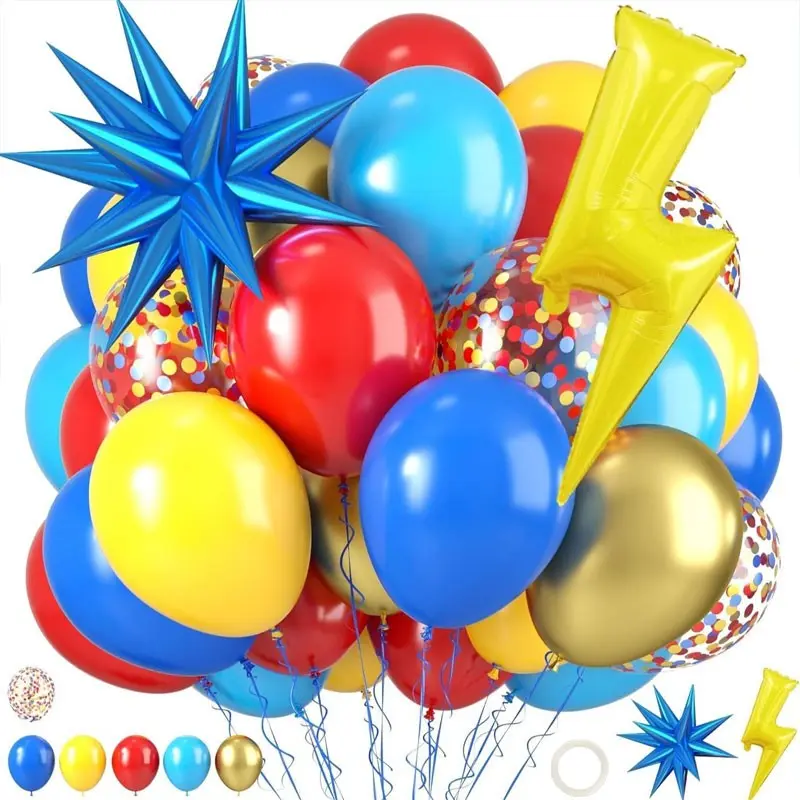 38-Piece Blue Birthday Party Decoration Set, Cool Lightning and Blue Explosion Bubbles, Multi-Scene Decorations