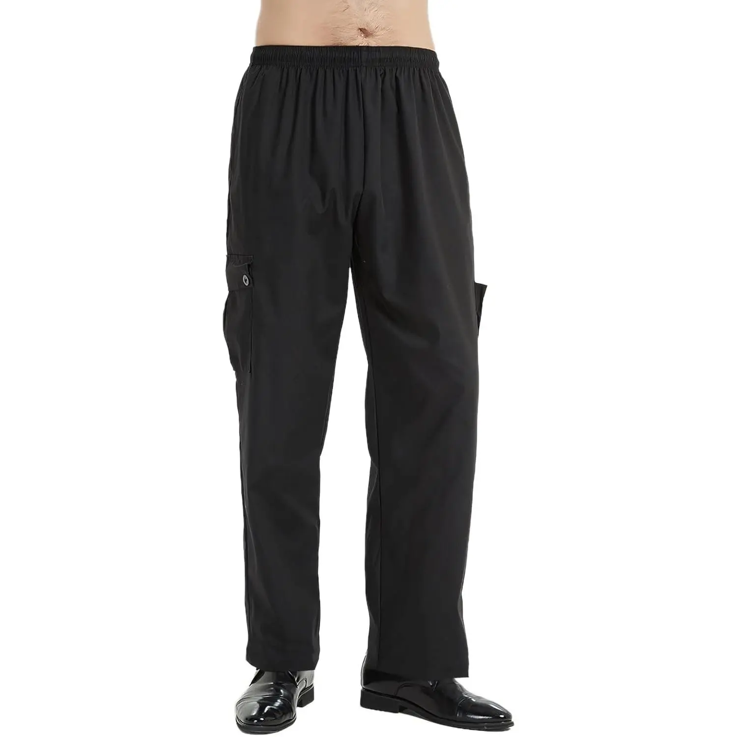 Men's Black Baggy Chef Pant with Elastic Waist Restaurant Work Pants