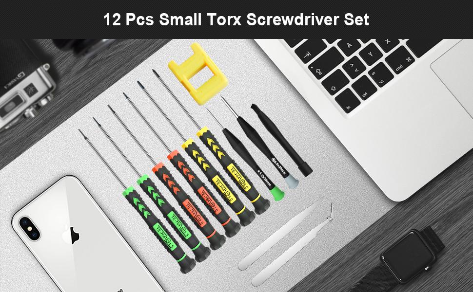 Screwdriver Set, 12 Pcs Small Screwdriver Set with Flathead Phillips Pentalobe Screwdriver In Different Sizes for iPhone PC Laptop Eyeglass Jewelry Watch