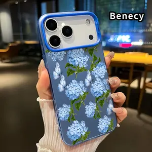 Phone Case for iPhone 17 Pro Max 16 Plus 15 14 13 12 11 Air E Hydrangea and Butterflies Pattern Shockproof Silicone PC Back Protective Smartphone Cover