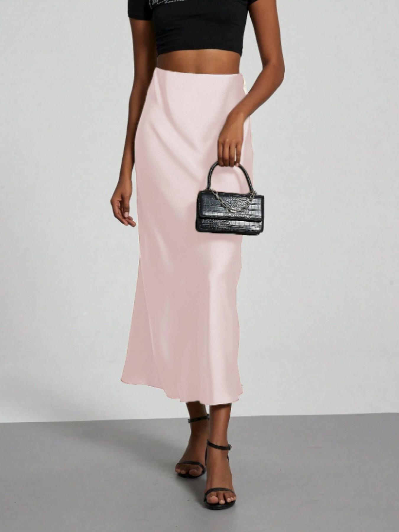 Women's Solid Color Satin Slim Skirt, Elegant Fashion Skirt for Work Office Business, Ladies Clothes for All Seasons