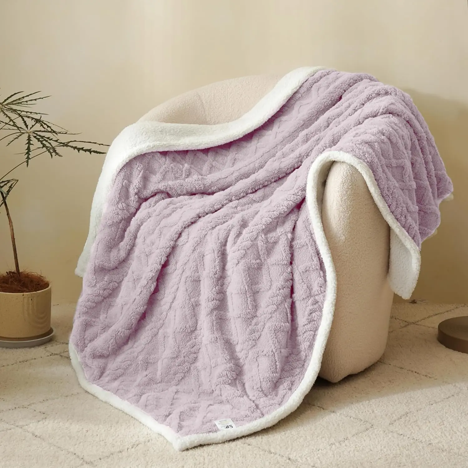 Sherpa Fleece Throw Blanket - Soft  Warm Cozy Plush Fuzzy Blanket with Elegant   for Couch Sofa Bed, Lilac, 50"x 60"