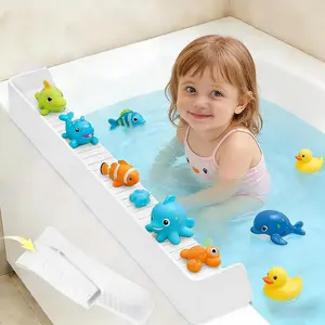 Silicone Bathtub Splash Guard for Kids with 11 Suction Cups, Bath Tub Play Shelf & Toy Holder, Prevent Water Spill, Fun Bath Time for Toddlers Baby White