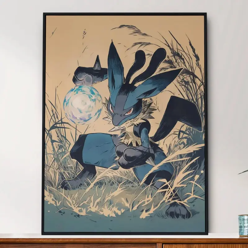 Lucario Pokemon Ukiyo-e Canvas Wall Art, Japanese Traditional Anime Poster, Vintage Japanese Woodblock Style Print, Manga Wall Decor, Gaming Room Decor, Bedroom Wall Art, Otaku Home Decoration, Anime Lover Gift, Collector Wall Art