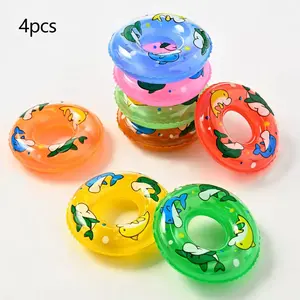 4pcs Mini Inflatable Pet Swim Rings, Random Colors, Dolphin Shape, Ideal for Pet Bathing, Small Turtles, Aquarium Decoration, No Battery Needed