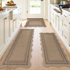 U'Artlines Non-Slip Scalloped Rugs Set 3 PCS, 20"x32"+ 20"x48"+20"x59" Washable Low Easy Jute Mats Runner Set for Sink Hallway Entryway Laundry Decor(Colorful)