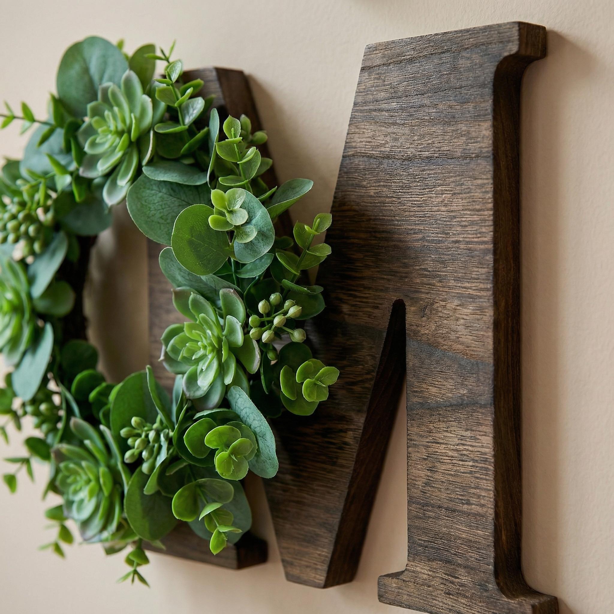 Wooden "HOME" Wall Decor with Artificial Wreath |   Modern Farmhouse Front Door Sign |   Aesthetic Entryway Welcome Hanger |   2026 Home Refresh Essential