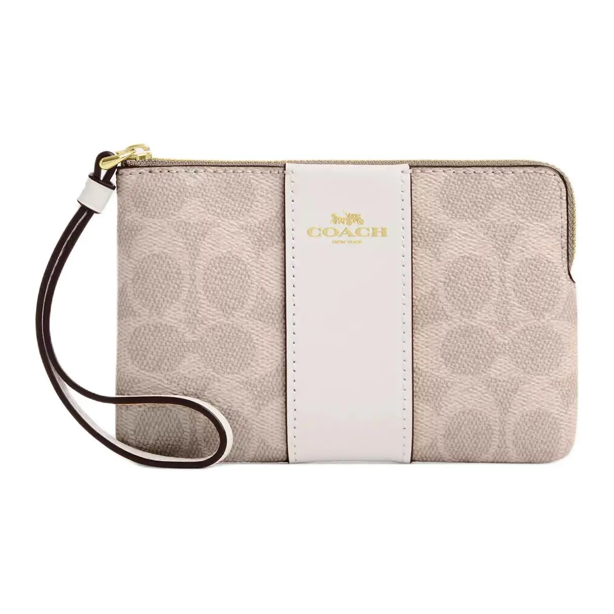 Coach Chalk-Colored Mini Handbag for Women – Coated Canvas with Logo Zip Closure