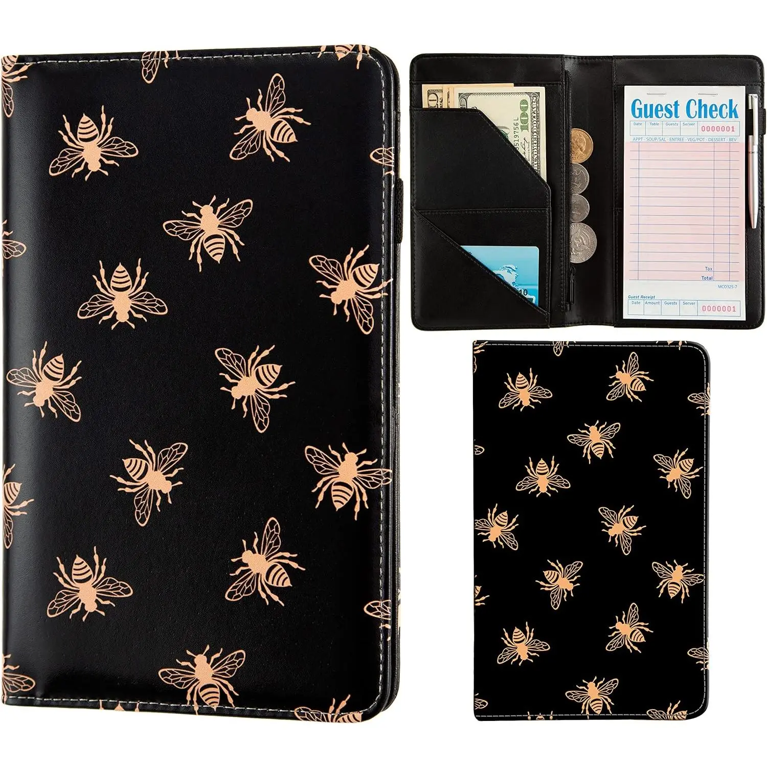 Black Server Books for Waitress Book Waiter Book Server Booklet Restaurant Waitstaff Organizer Serving Book Guest Check Book Holder  Pocket Fits Server Apron()