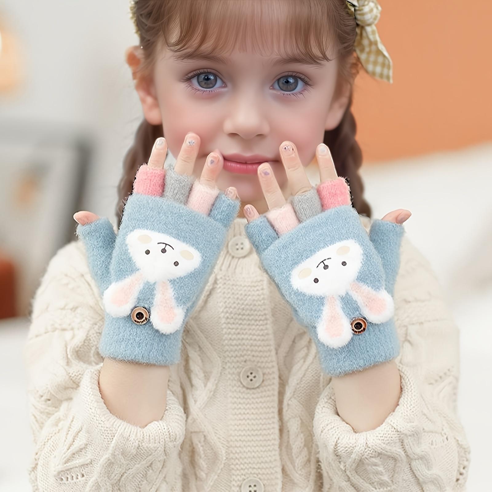 New1 Pair Fleece-Lined Cozy Design Half-Finger Flip Gloves, Warm Winter Outdoor Play and Daily Use -4 °
