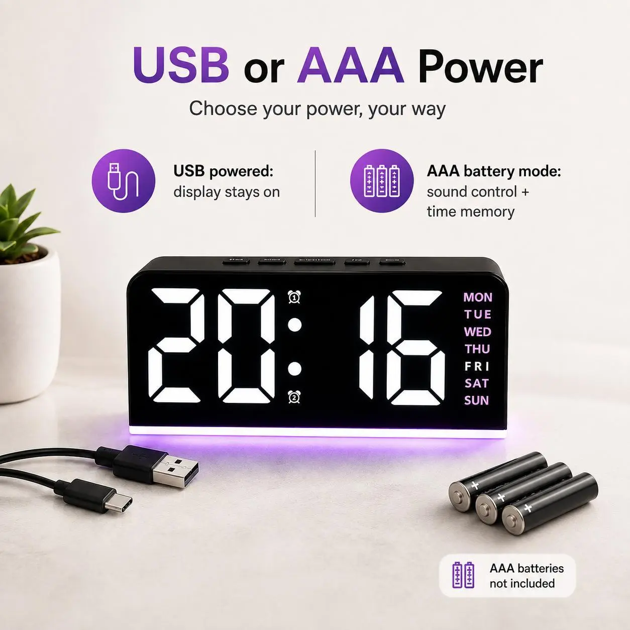 Modern LED Digital Alarm Clock with Large Display, 2 Alarms, Date & Temperature, Electronic Desk Clock for Waking Up, Bedroom & Office Home Decor, Alarm For Waking Up
