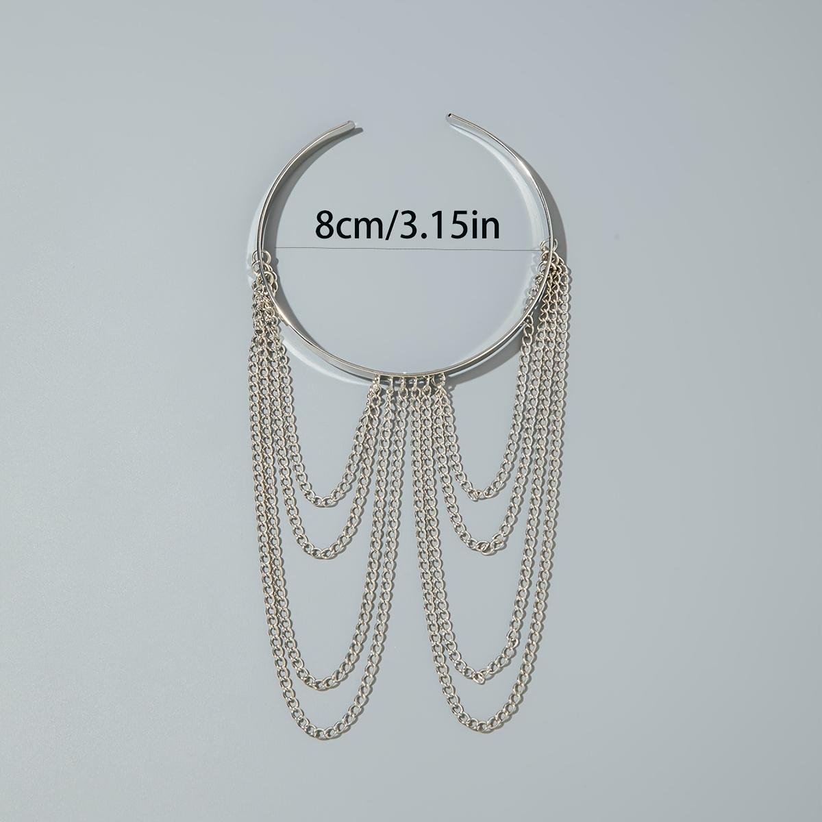 1pc Simple and Stylish Multi-Layer Metal Thin Chain Tassel Pendant Bangle with Smooth Finish and Open End, Suitable as a Perfect Gift for Women at Banquets, Parties, or for Friends