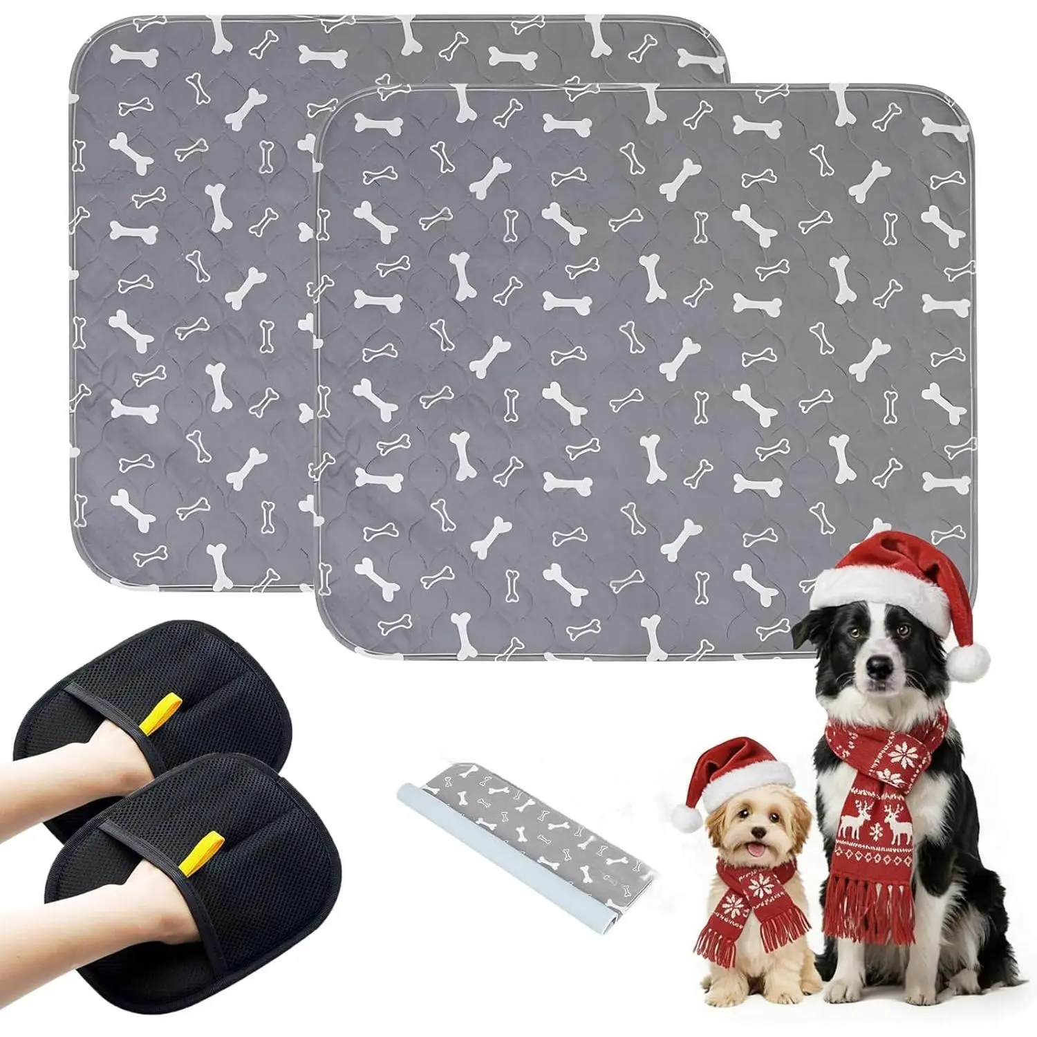 2PC Puppy Pee Pads with Pheromones, Washable Puppy Training Pads for Dogs Reusable Puppy Potty Pads for Dogs and Cats(with Pet Hair Removal Gloves)