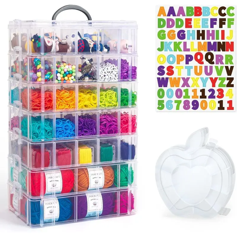 7-Layer Stackable Craft Storage Box with 70 Adjustable Compartments, Removable Dividers, Handle & Snap Lid for Beads, Jewelry, Toys, Art Supplies and Small Parts