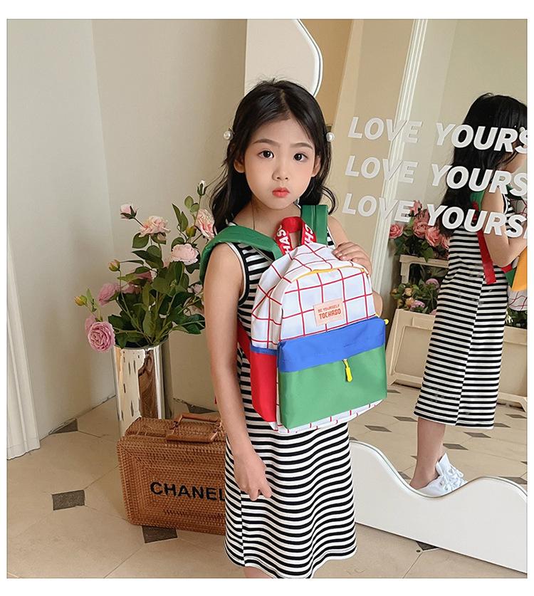 Kindergarten children's backpack, stylish baby color-blocking canvas backpack, lightweight backpack for boys and girls aged 3-6 years old