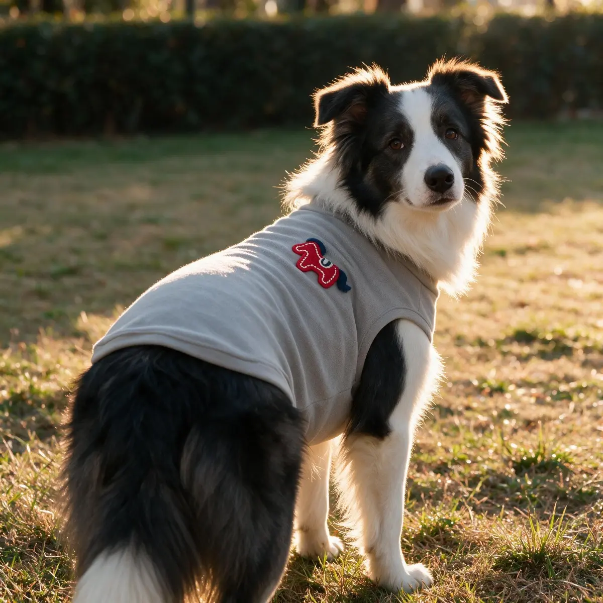 Grey Dralon Bear Embroidery Large Dog Vest, Warm Sleeveless Half Turtleneck Pet Sweater for Medium & Large Dogs