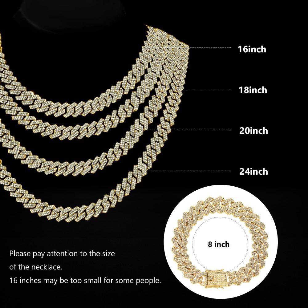 2-Pack Cuban Necklace & Bracelet Set, Hip-Hop Style Jewelry Set, Fashion Cuban Chain with Dragon Beard Buckle Design (14mm Necklace), Ideal for Parties, Gatherings, Christmas & Halloween Gifts