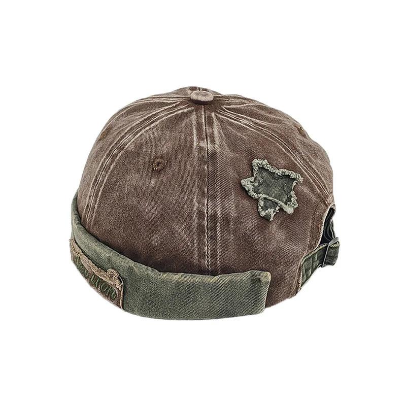 Unisex Washed Color Brimless Caps Without Visor Star Splicing Docker Cap Letter Adjustable Beanie Hat Vintage Style Hip Hop Hats