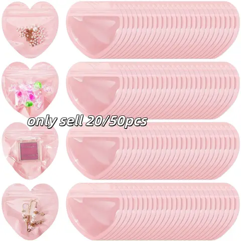 Mini PVC Heart-Shaped Jewelry Bags, 20/50pcs Multiple Pack, Pack Options, 3.9x3.9in, Cute Self-Sealing Gift Sealed Bag, Gift Containers, Candy, Christmas Valentine's Birthday Gifts, Storage