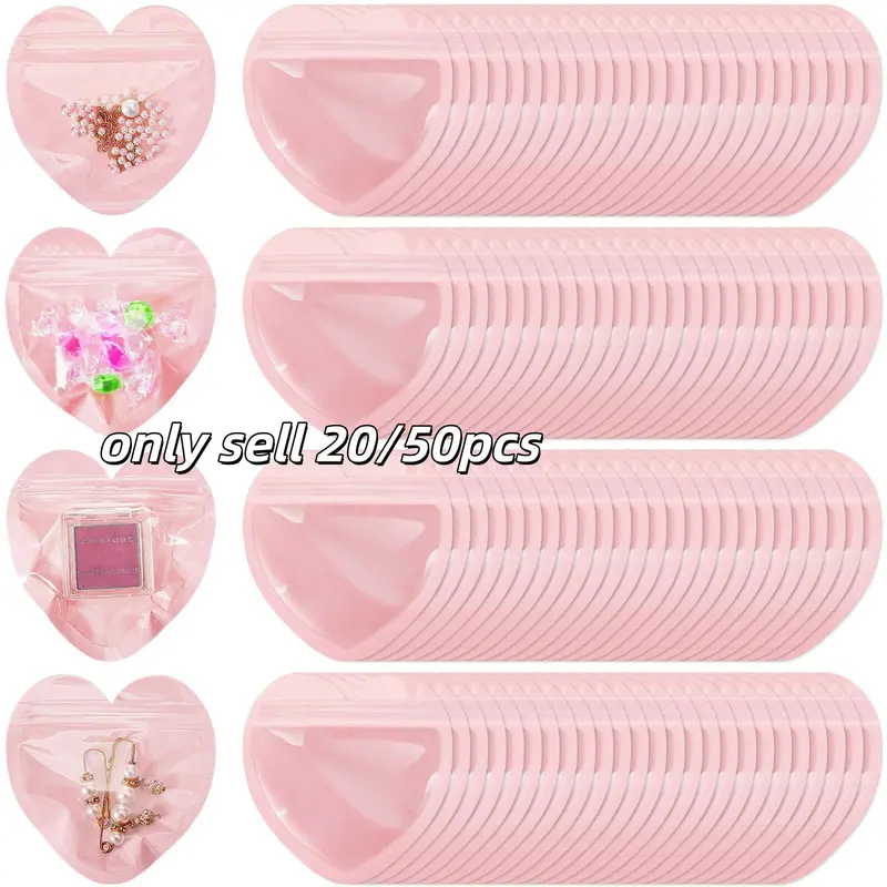 Mini PVC Heart-Shaped Jewelry Bags, 20/50pcs Multiple Pack, Pack Options, 3.9x3.9in, Cute Self-Sealing Gift Sealed Bag, Gift Containers, Candy, Christmas Valentine's Birthday Gifts, Storage