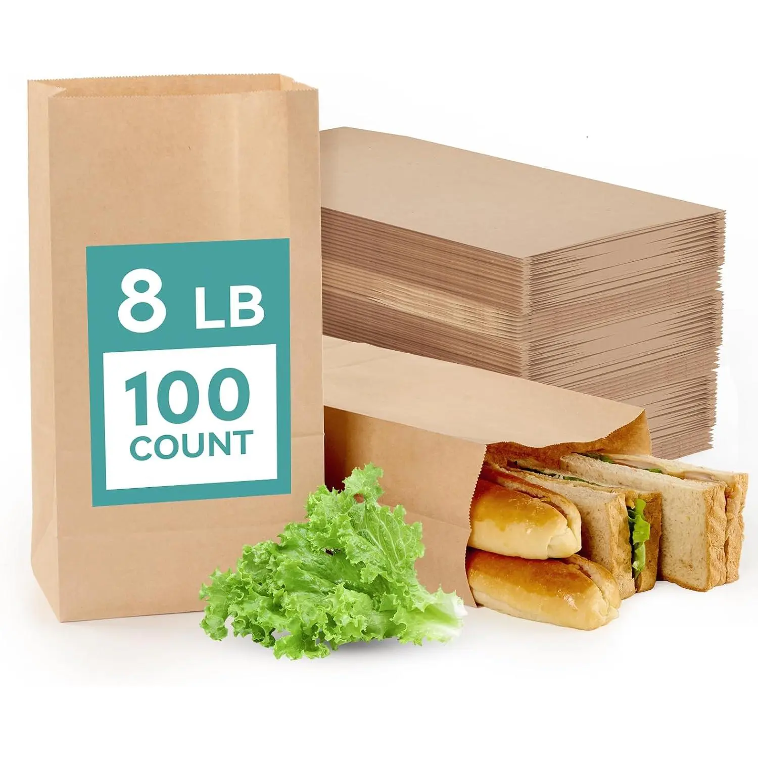8 LB Paper Lunch Bags, 100 Count Brown Paper Bags, Small  | Sandwich Bags,Small Lunch Bags Disposable,Take Out Bags for Sandwich,Mini  Bags,Crafting Art,Kitchen Storage