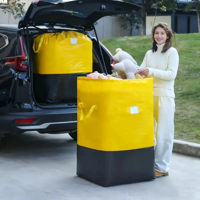 Heavy-duty moving bag with a sturdy handle and a secure rope-operated closure mechanism. High-capacity storage organizer bag, multifunctional storage bag, foldable design for space-saving use, suitable for moving, traveling, dormitory living, and home use