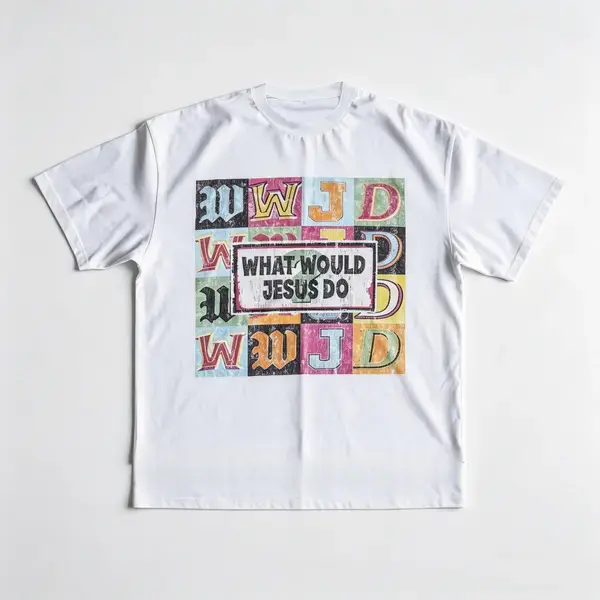 Women's Vintage WWJD Letter Graphic Oversized Cotton T-Shirt, Colorful Fashion Clothes, Unique Holiday Gift For Family Lovers
